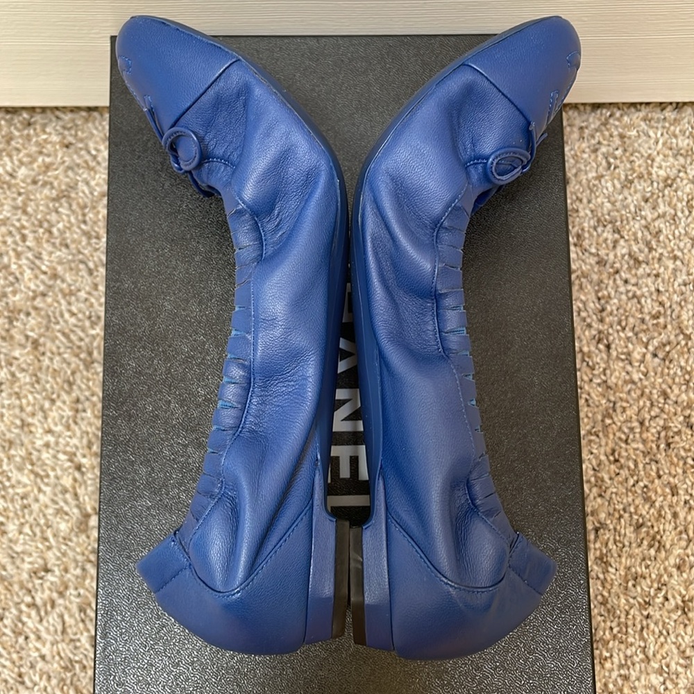 Chanel Classic Captoe Stretch Scrunch Ballerina Ballet Flats Blue Size 38 - Picture 5 of 10